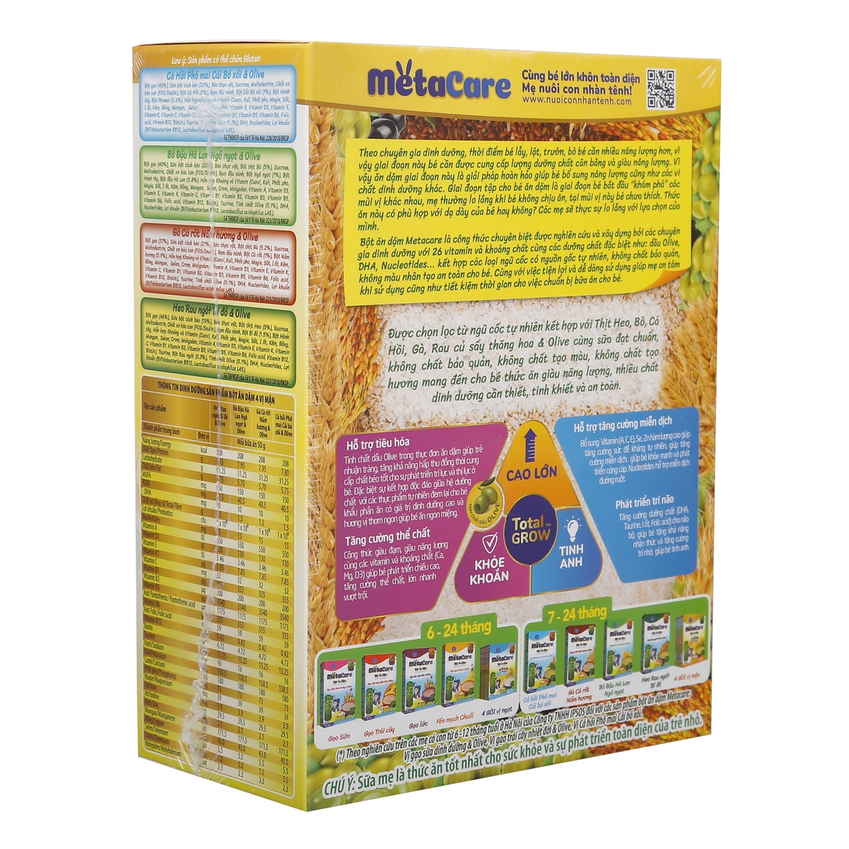 Bột ăn dặm Metacare 4 vị mặn 200g - mặt sau