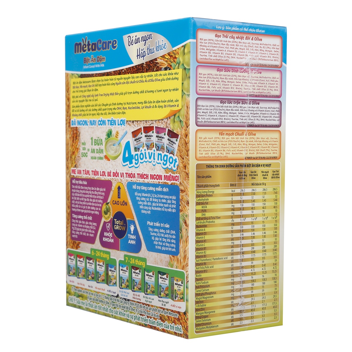 Bột ăn dặm Metacare 4 vị ngọt 200g - mặt phải