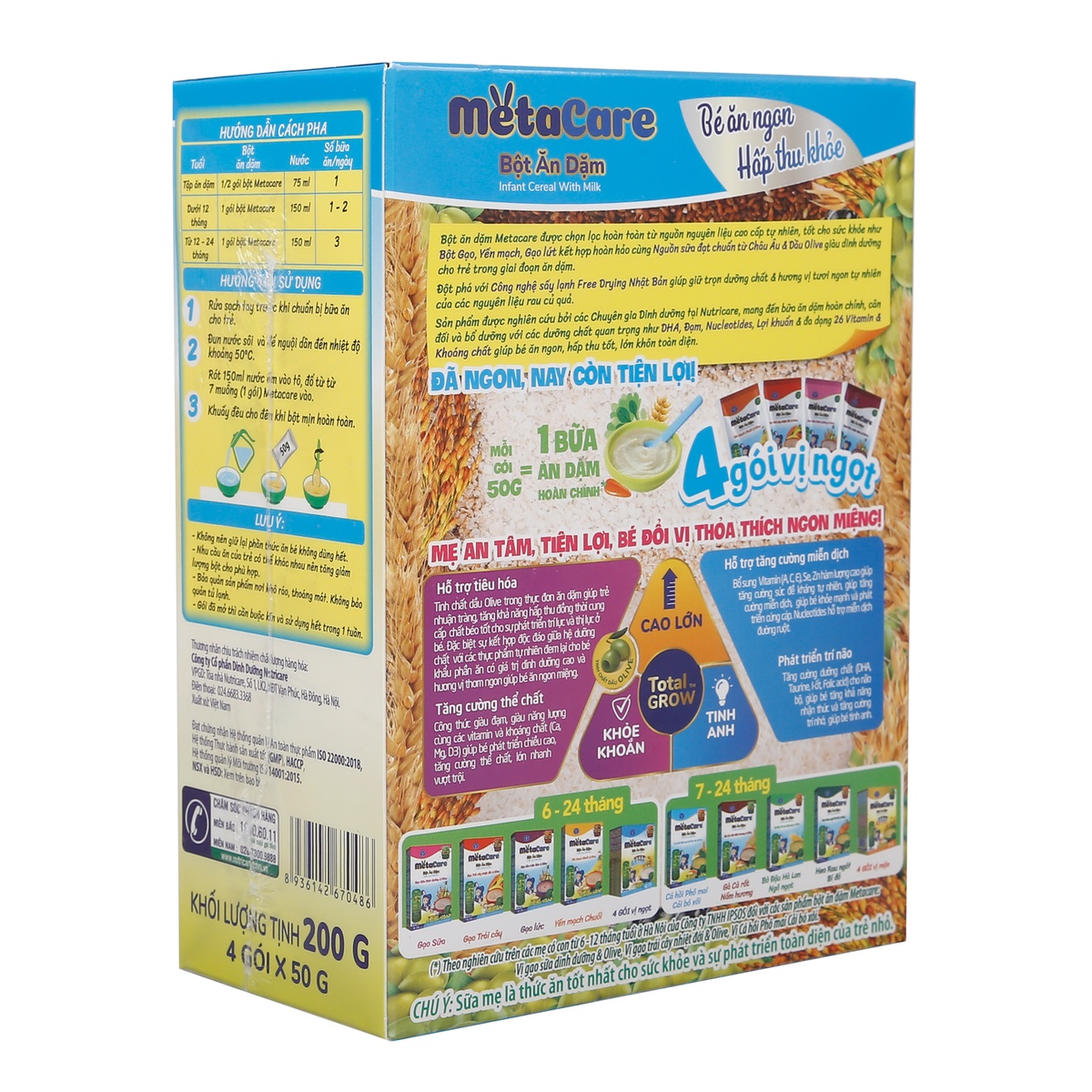 Bột ăn dặm Metacare 4 vị ngọt 200g - mặt sau
