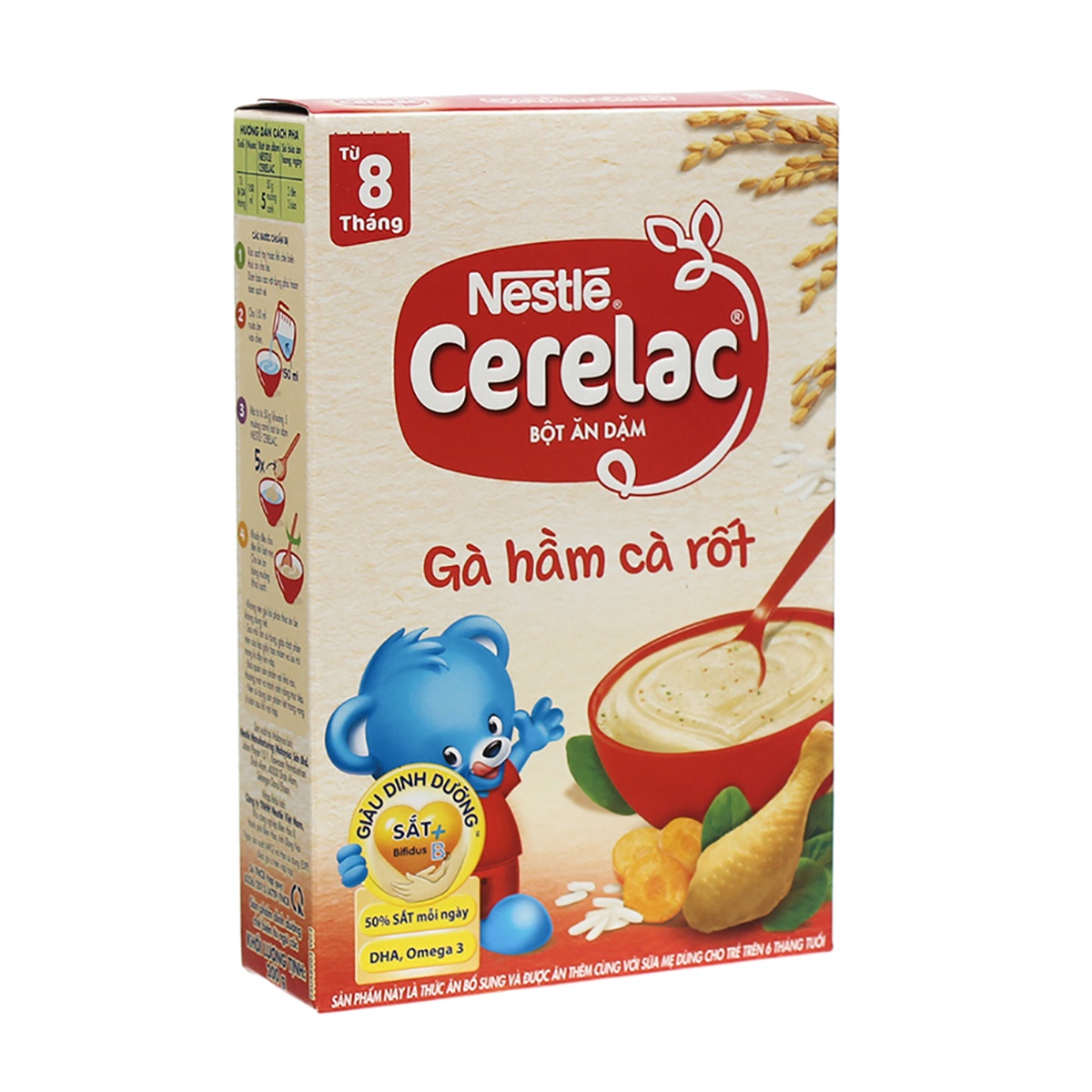 Bột ăn dặm Nestle gà hầm cà rốt cho bé 8M+ 200g - mặt trái