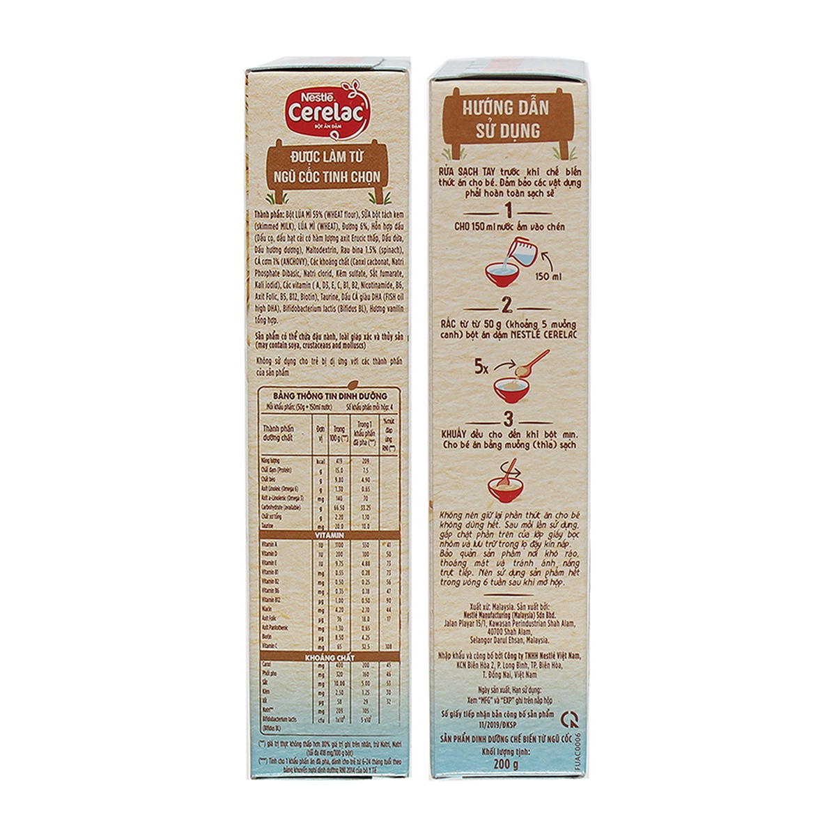 Bột ăn dặm Nestle cá và rau xanh cho bé 8M+ 200g - mặt sau