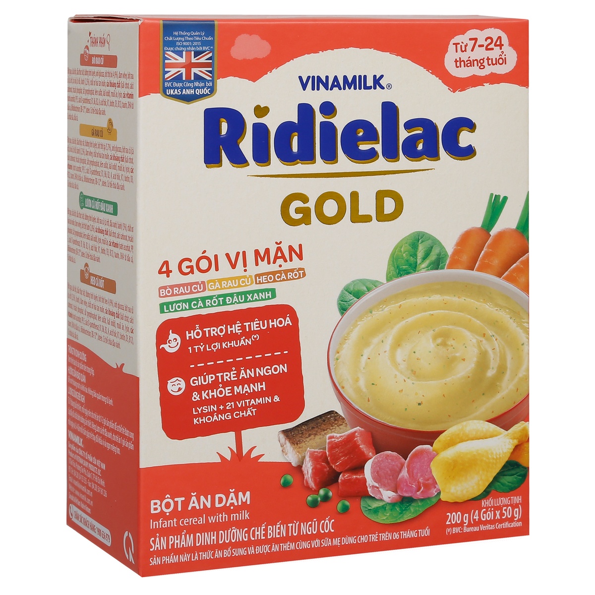 Bột ăn dặm Ridielac Gold 4 gói vị mặn 200g cho bé 7M-24M - mặt trái