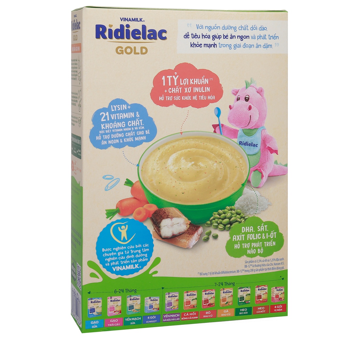 Bột ăn dặm Ridielac Gold lươn cà rốt đậu xanh 200g cho bé 7M-24M - mặt sau