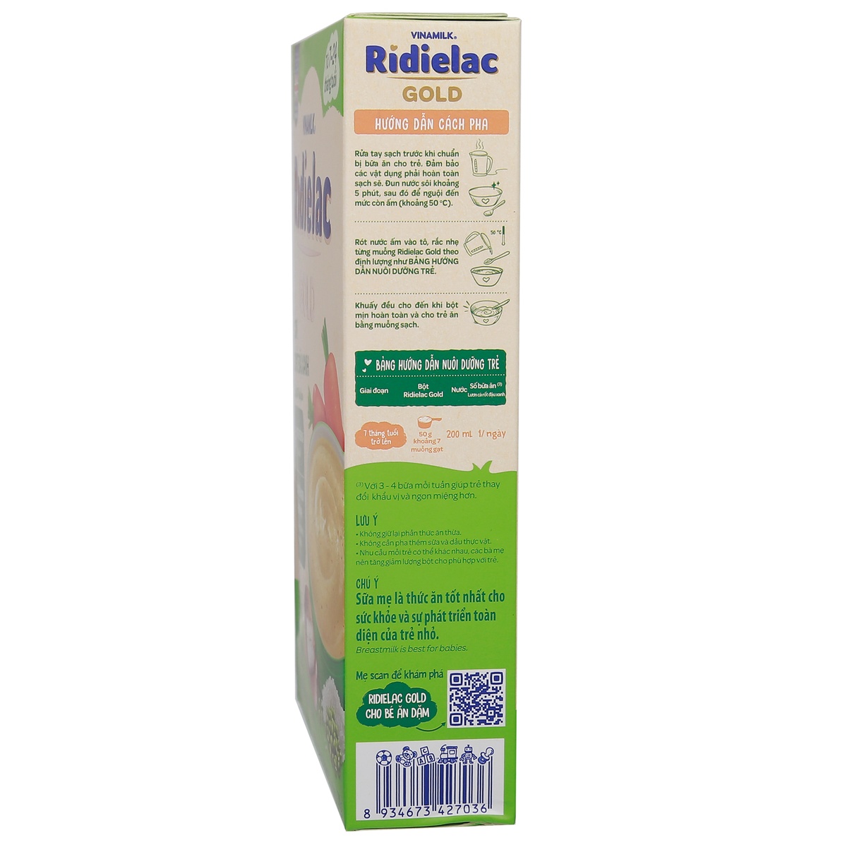Bột ăn dặm Ridielac Gold lươn cà rốt đậu xanh 200g cho bé 7M-24M - góc nghiêng