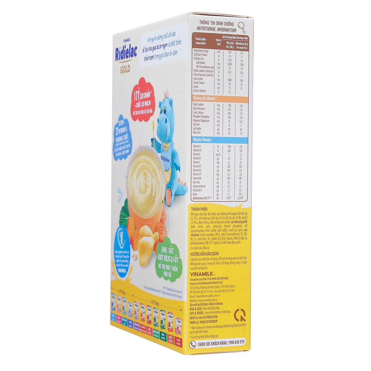 Bột ăn dặm Ridielac Gold gà rau củ 200g cho bé 7M-24M - mặt sau