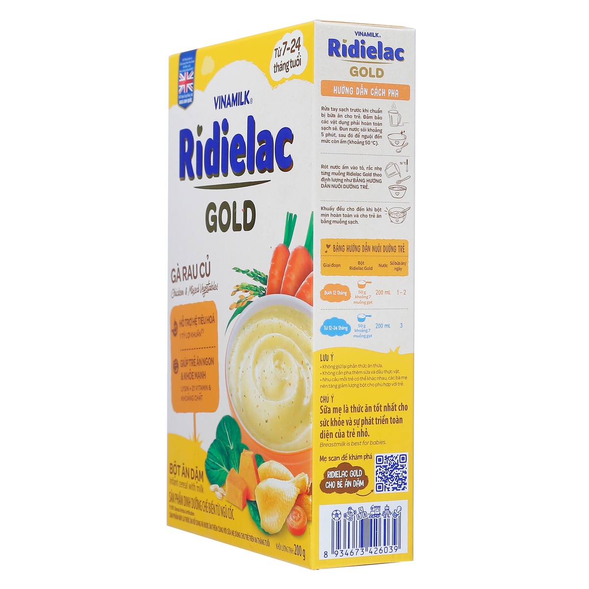 Bột ăn dặm Ridielac Gold gà rau củ 200g cho bé 7M-24M - mặt trái