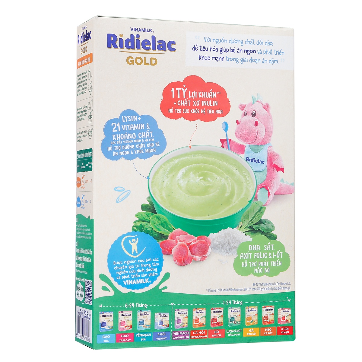 Bột ăn dặm Ridielac Gold vị heo bó xôi 200g cho bé 7M-24M - mặt sau
