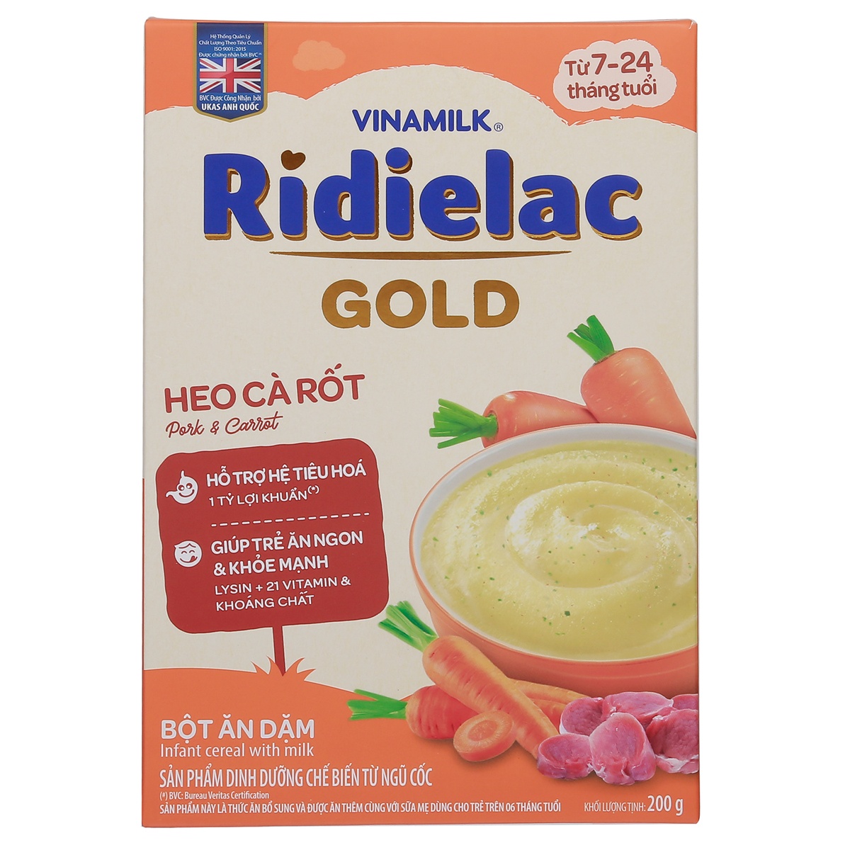 Bột ăn dặm Ridielac Gold vị heo cà rốt 200g cho bé 7M-24M - mặt phải