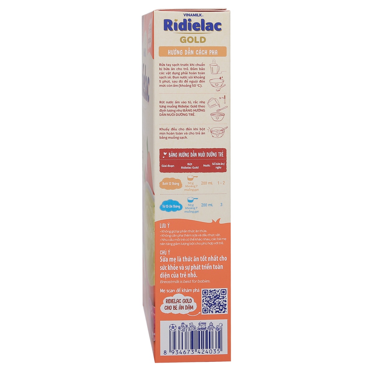 Bột ăn dặm Ridielac Gold vị heo cà rốt 200g cho bé 7M-24M - mặt sau