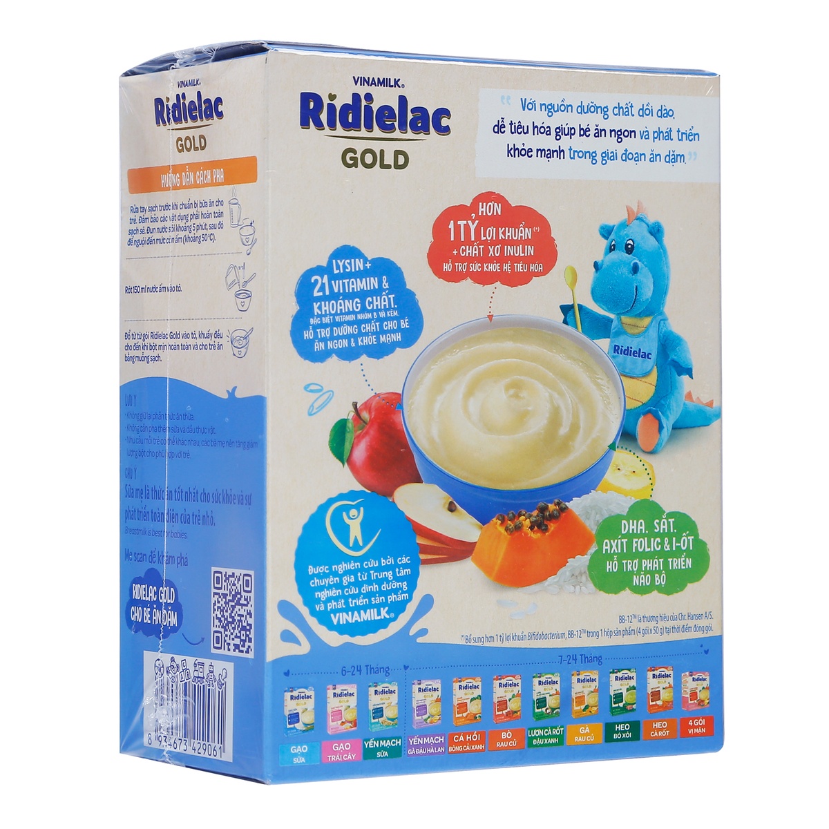 Bột ăn dặm Ridielac Gold 4 gói vị ngọt 200g cho bé 6M-24M - mặt phải