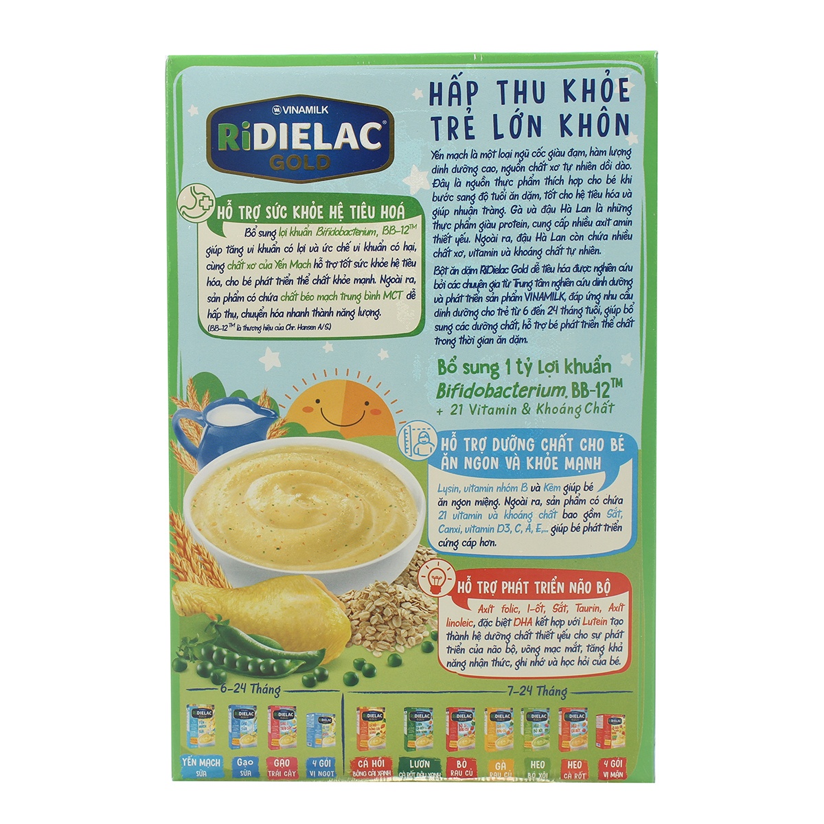 Bột ăn dặm Ridielac yến mạch gà đậu Hà Lan 200g cho bé 7M-24M - mặt phải