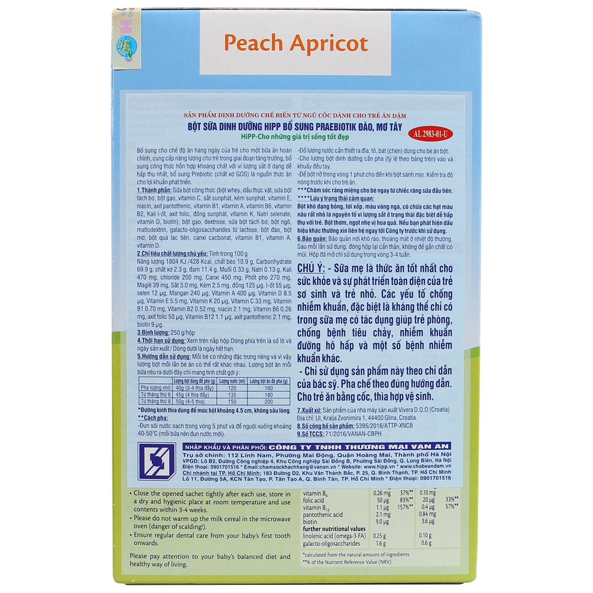 Bột ăn dặm HiPP vị sữa đào mơ tây cho bé 4M+ 250g - mặt trái