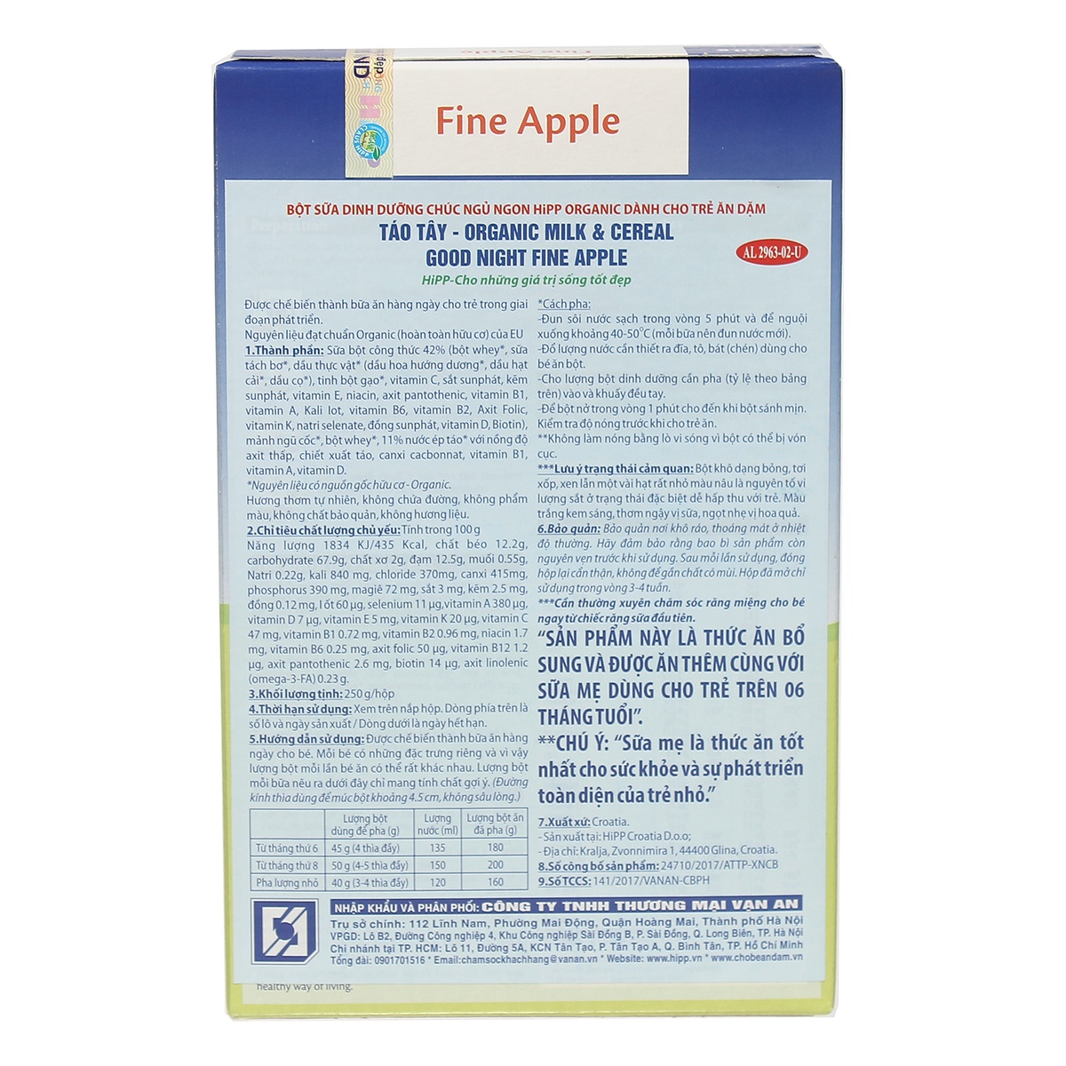 Bột ăn dặm HiPP vị táo tây 250g cho bé 4M+ - mặt trái