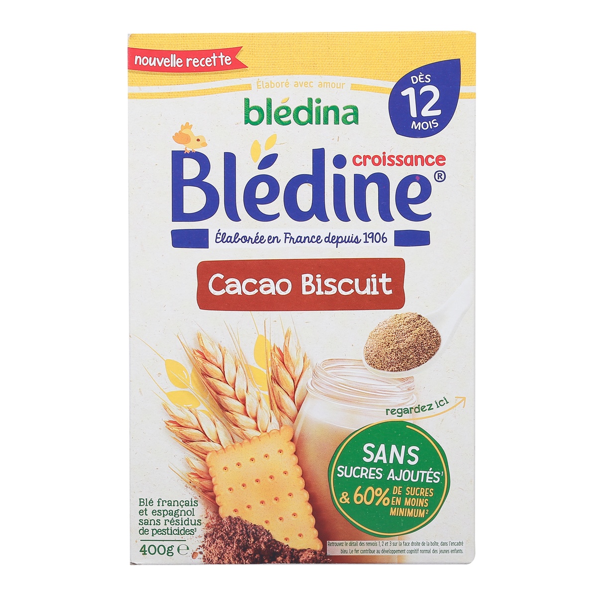 Bột lắc sữa Bledina vị Choco bích quy 400g dành cho bé từ 12 tháng - mặt trái