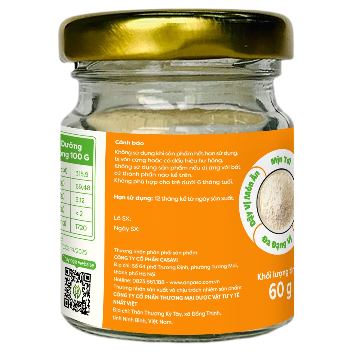 Bột nêm ăn dặm Anpaso vị cà rốt 60g - mặt sau