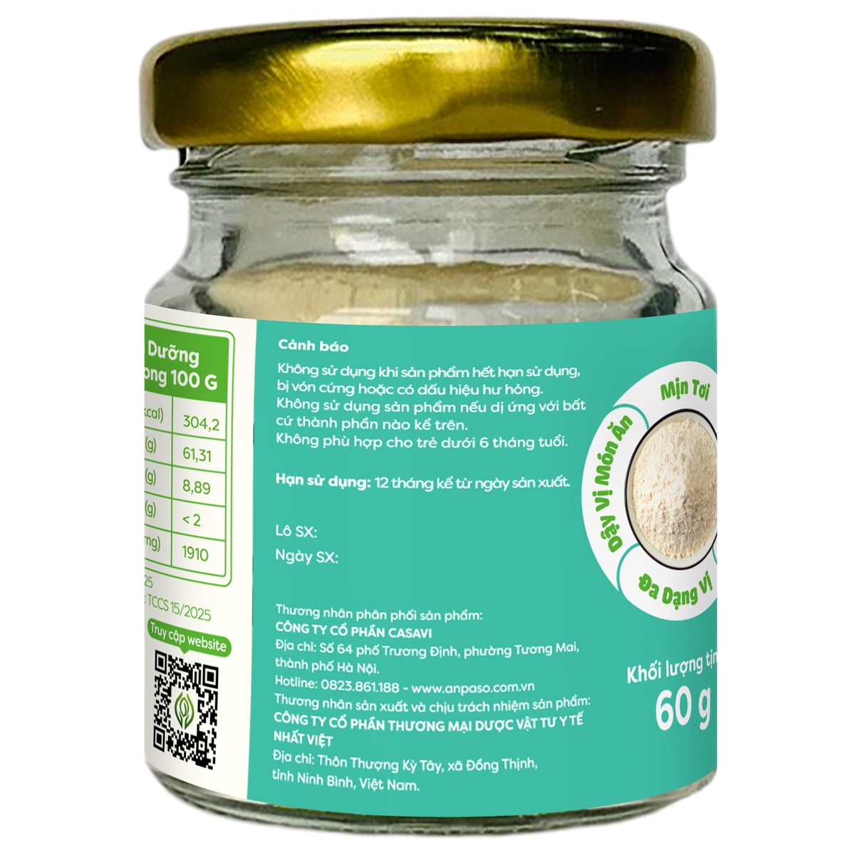 Bột nêm ăn dặm Anpaso vị cải bó xôi 60g - góc nghiêng