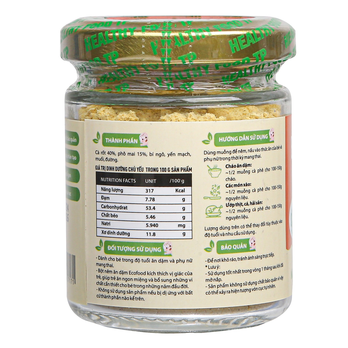 Bột nêm ăn dặm cà rốt và phô mai Ecofood 50g - mặt trái