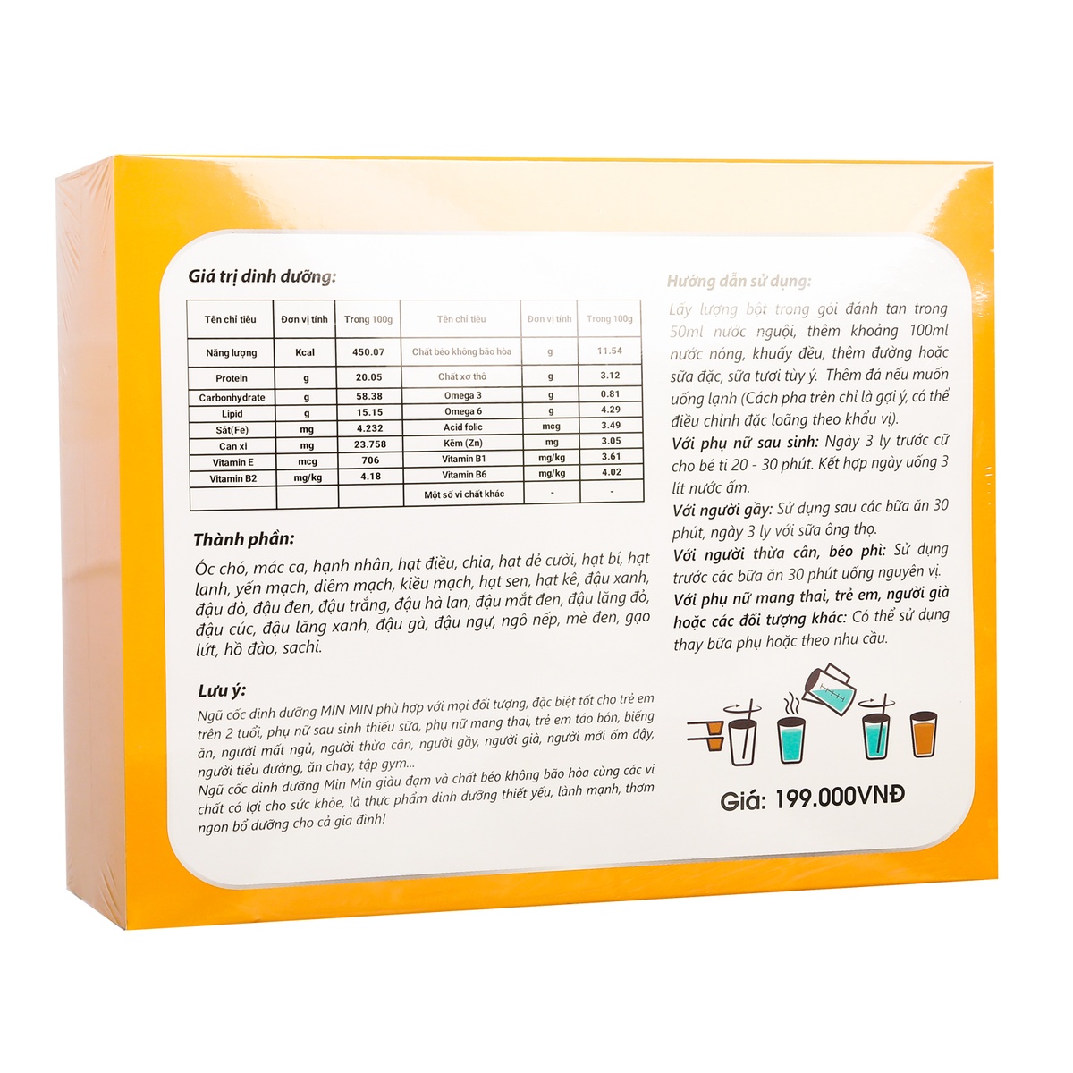 Bột ngũ cốc lợi sữa 29 hạt Min Min 25x20g - mặt phải