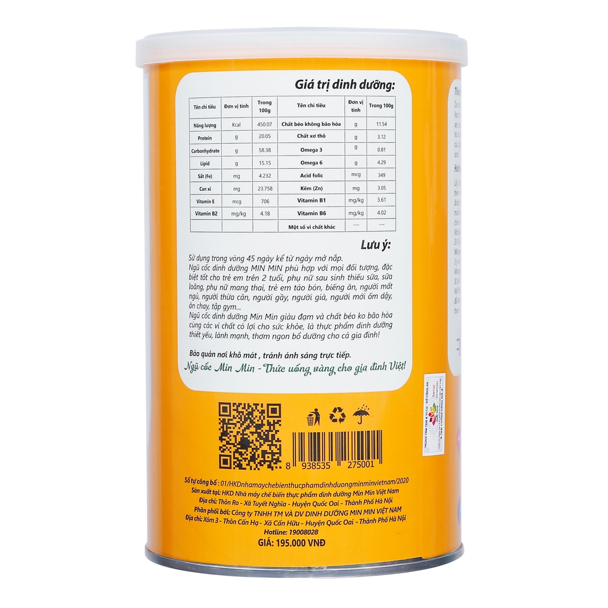 Bột ngũ cốc lợi sữa Min Min 500g cho mẹ bầu và sau - mặt trái