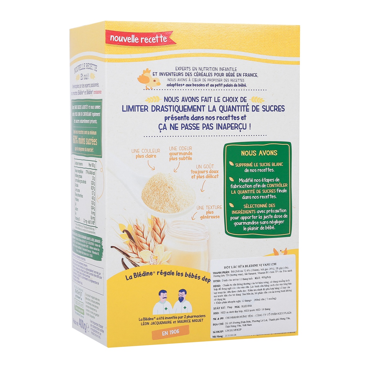 Bột pha sữa Bledina 400g vị Vani Gourmand 12M - mặt sau