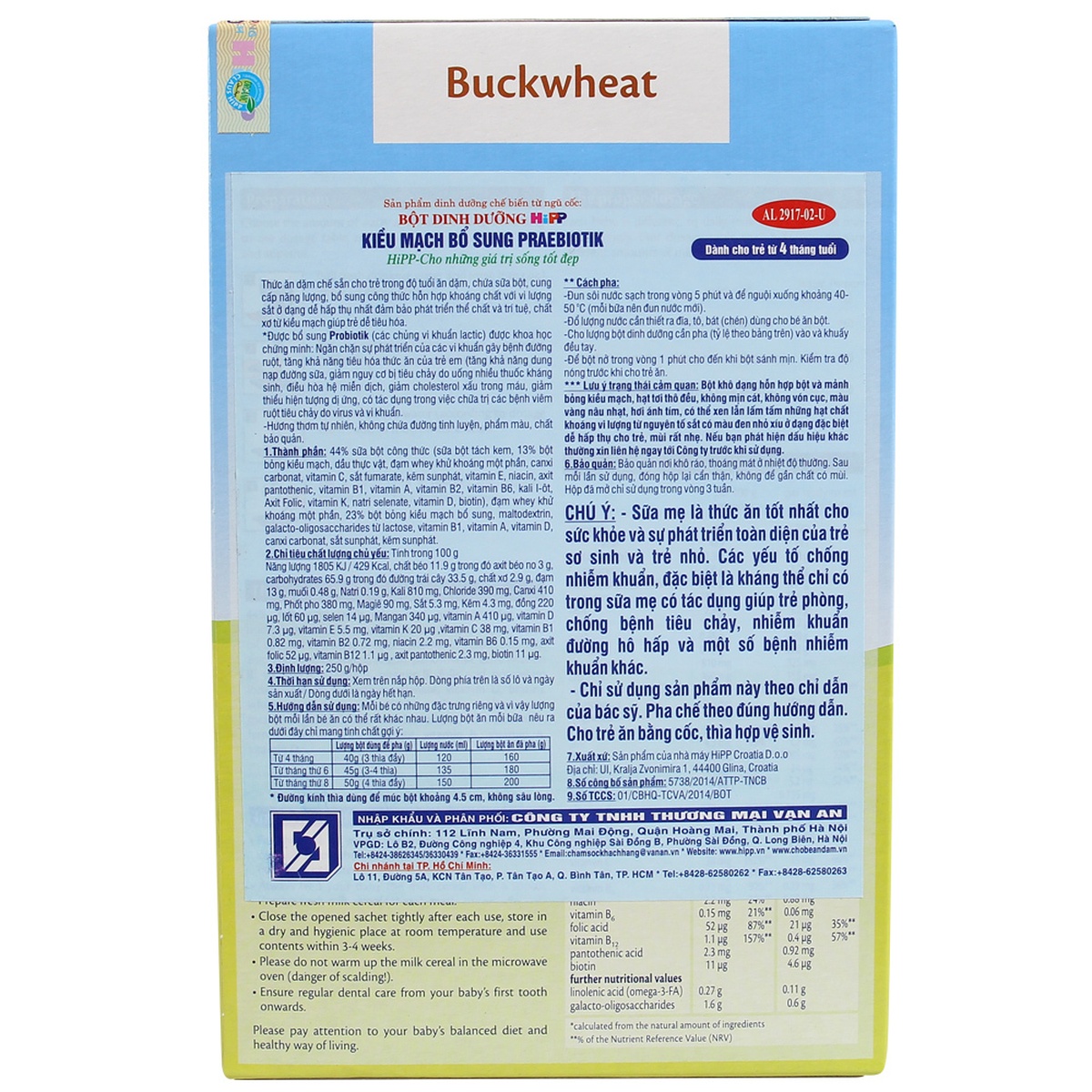 Bột ăn dặm HiPP kiều mạch cho bé 4M+ 250g - mặt trái
