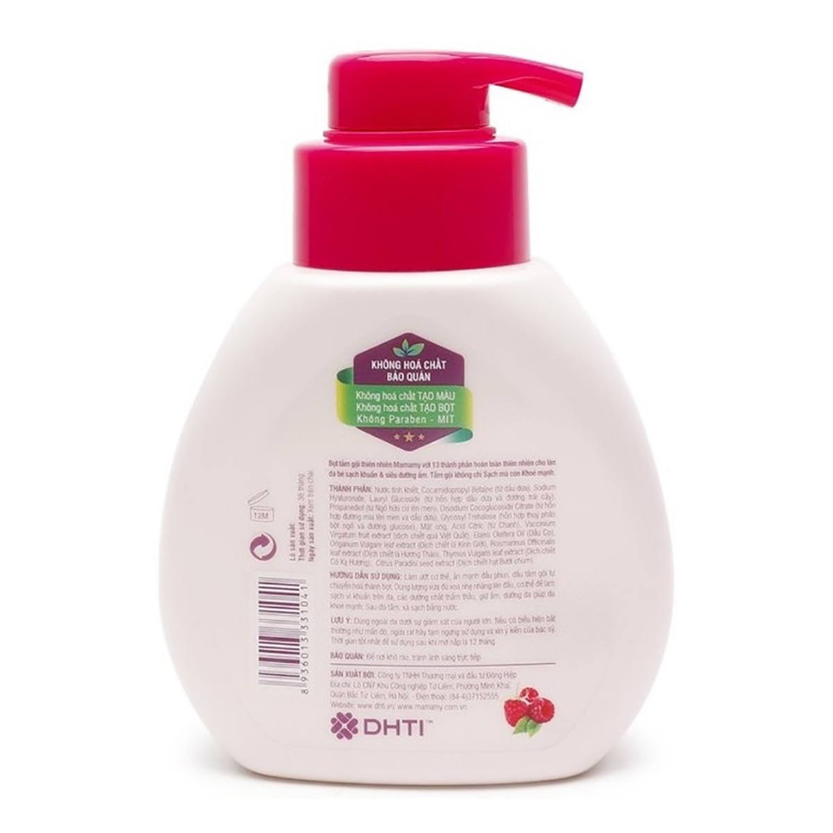 Bọt tắm gội Mamamy Raspberry 400ml - mặt trái