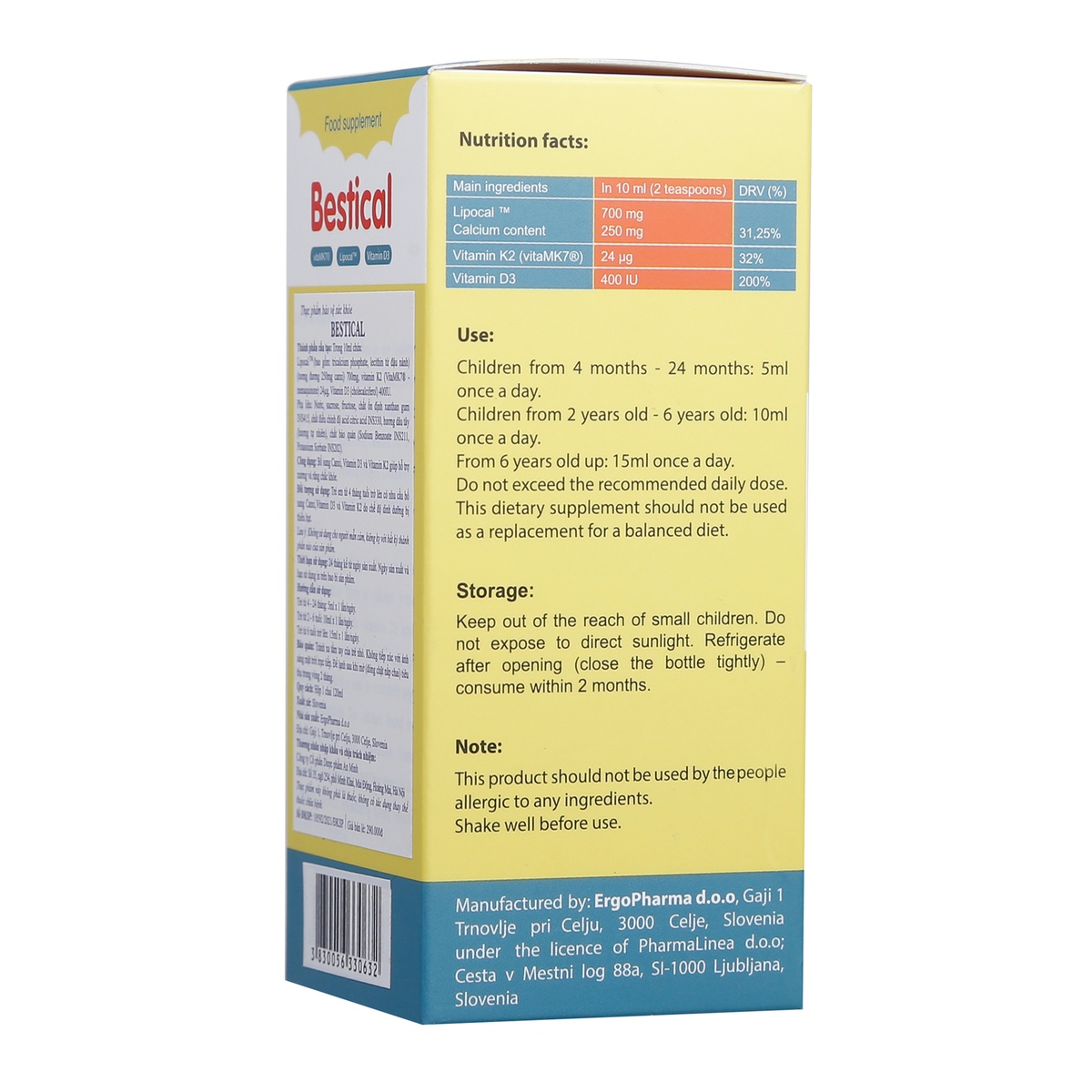 Thực phẩm bảo vệ sức khỏe Canxi Bestical - mặt trái