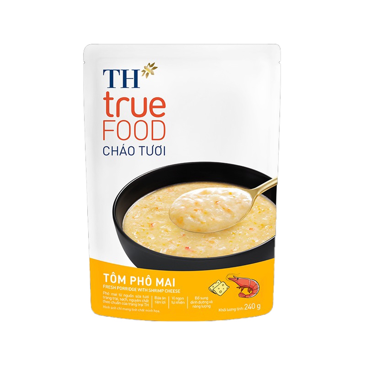 Cháo tôm tươi phô mai TH True Food 240g (12M+) - mặt trước