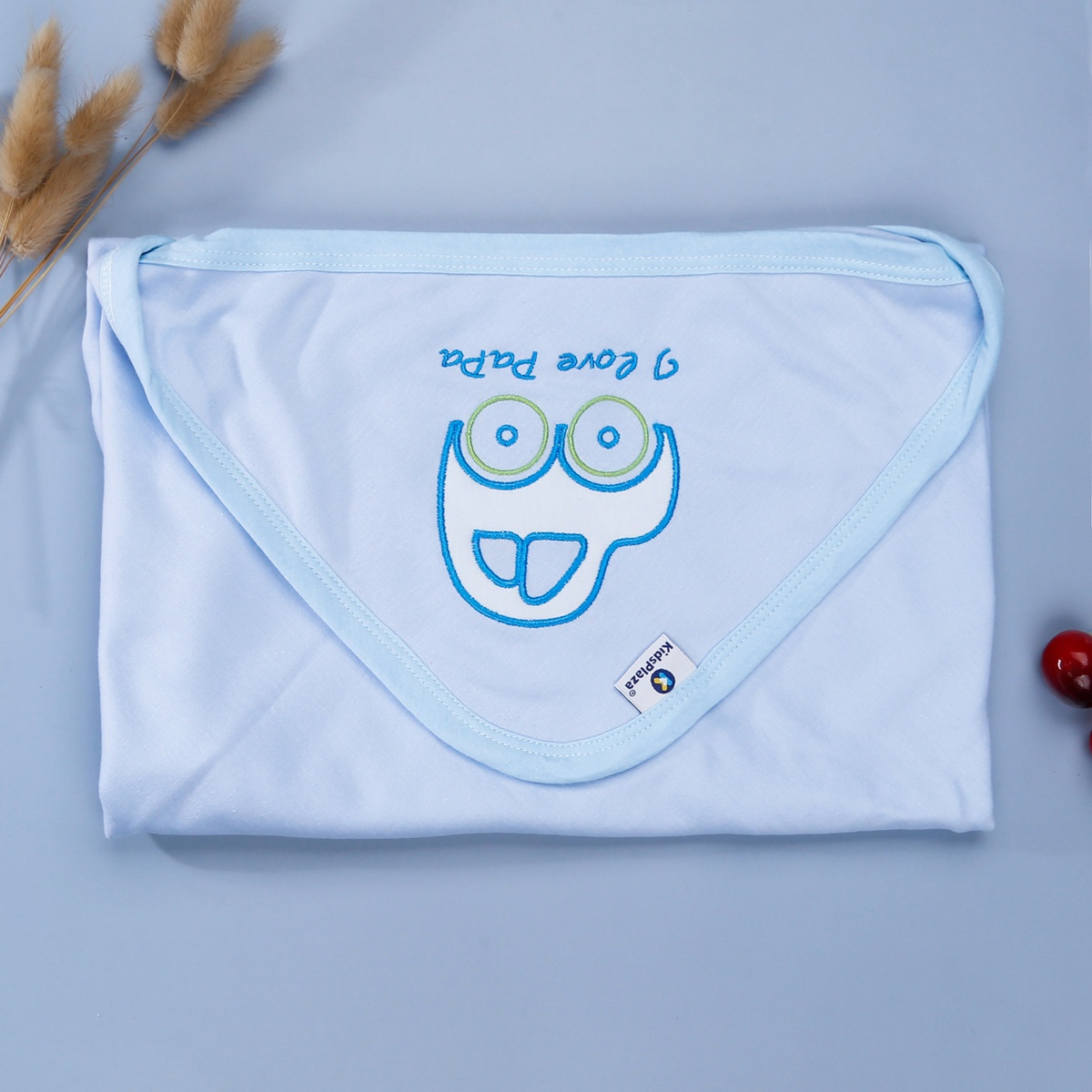 Chăn ủ có mũ thêu KidsPlaza 1 lớp TM21 (Xanh) - mặt trái