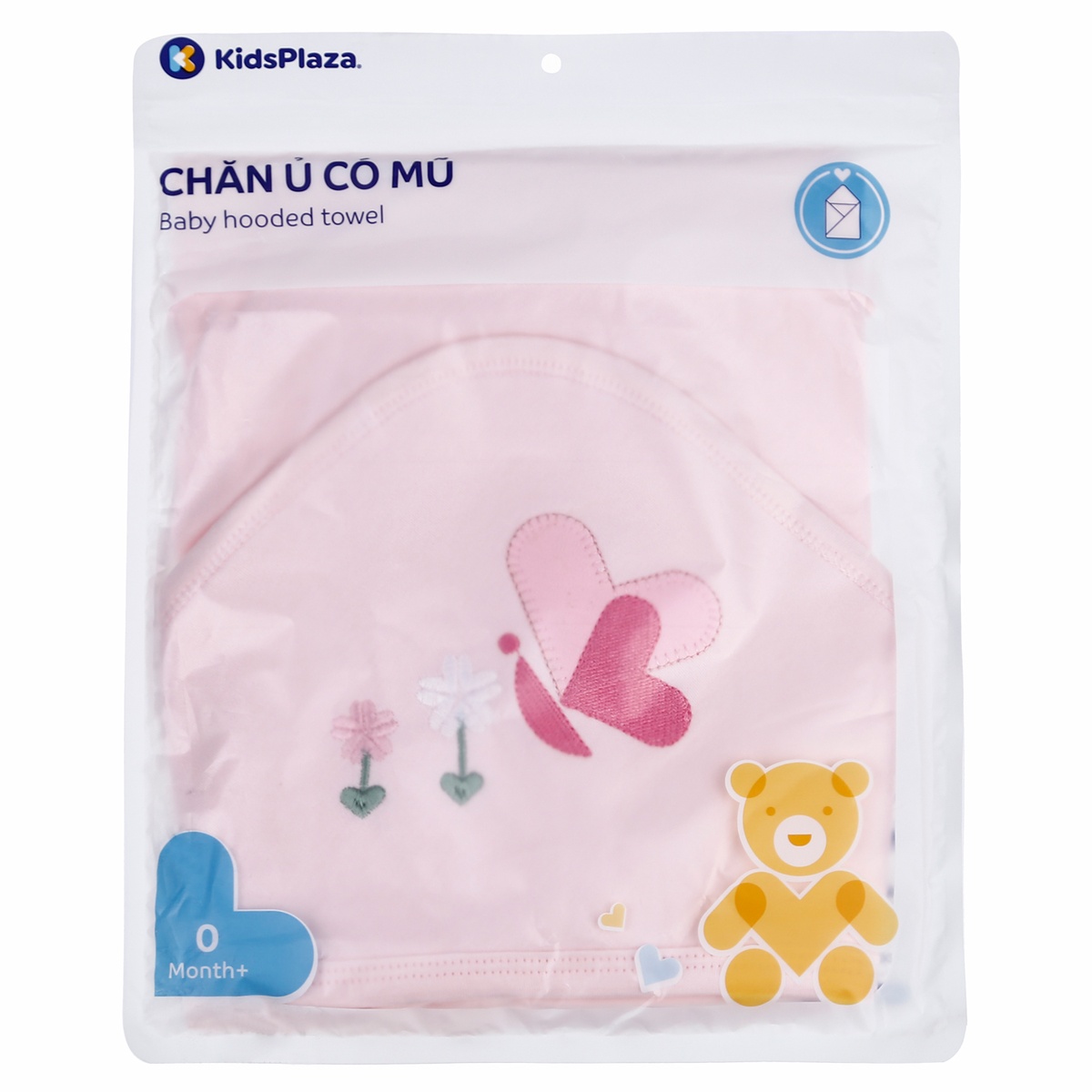 Chăn ủ có mũ thêu hình KidsPlaza 2 lớp BA21 (Hồng) - hình 6