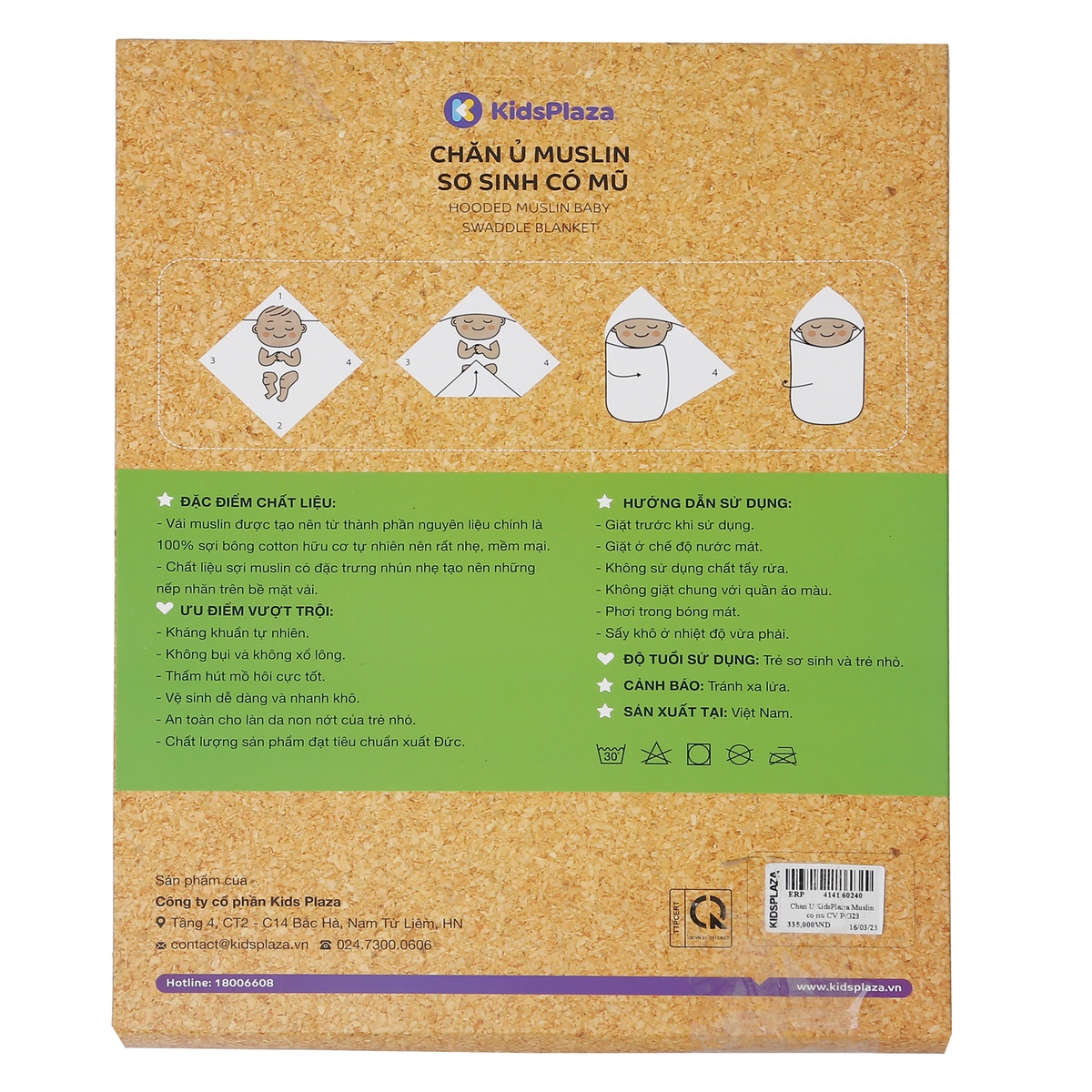 Chăn ủ KidsPlaza Muslin có mũ cầu vồng PG23 - mặt phải