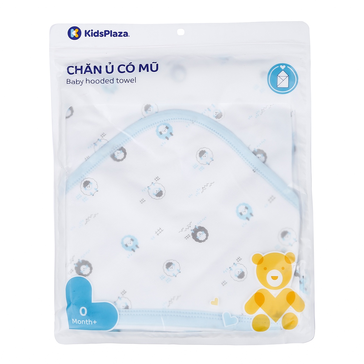 Chăn ủ sơ sinh có mũ in hình con cừu KidsPlaza 1 lớp BA21 (Xanh Dương) - mặt trái