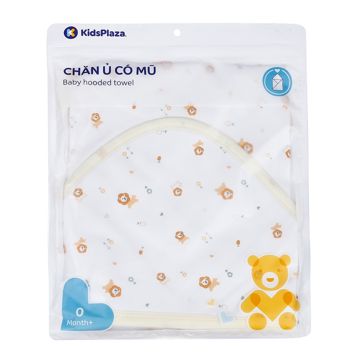Chăn ủ sơ sinh có mũ in hình con sư tử KidsPlaza 1 lớp BA21 (Vàng) - mặt trái