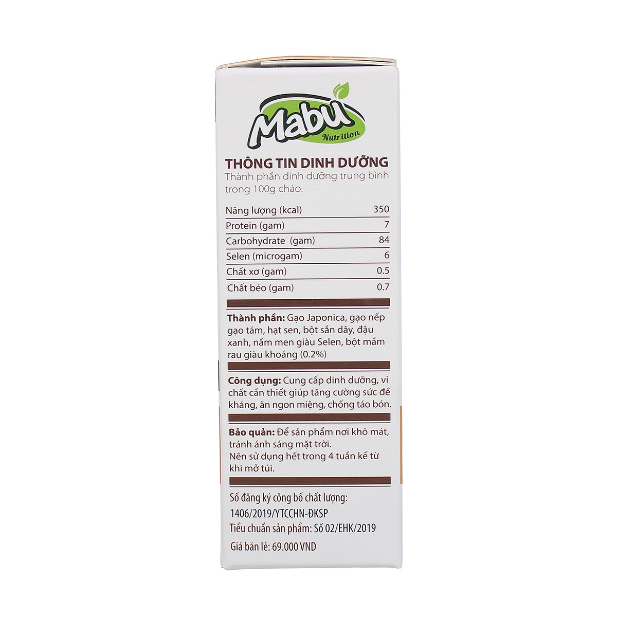 Cháo ăn dặm Mabu số 1 hạt vỡ cho bé 6M+ (400g và 900g) - góc nghiêng