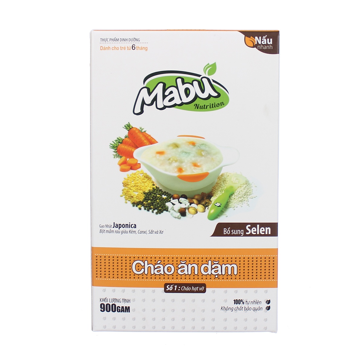Cháo ăn dặm Mabu số 1 hạt vỡ cho bé 6M+ (400g và 900g) - mặt trái