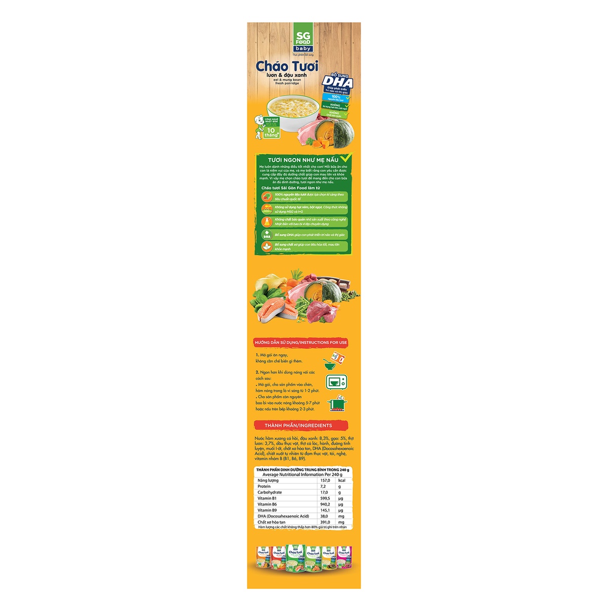 Cháo Sài Gòn Food vị lươn đậu xanh 240g cho bé 10M+  - góc nghiêng