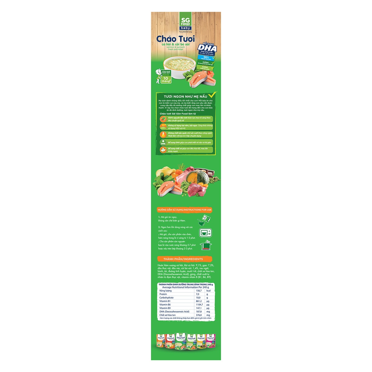 Cháo tươi Sài Gòn Food Baby vị cá hồi - cải bó xôi cho bé 10M+ - góc nghiêng