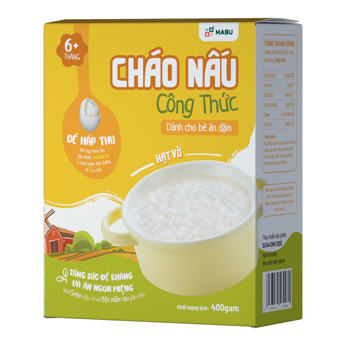 Cháo hạt vỡ ăn dặm Mabu 400g - mặt sau