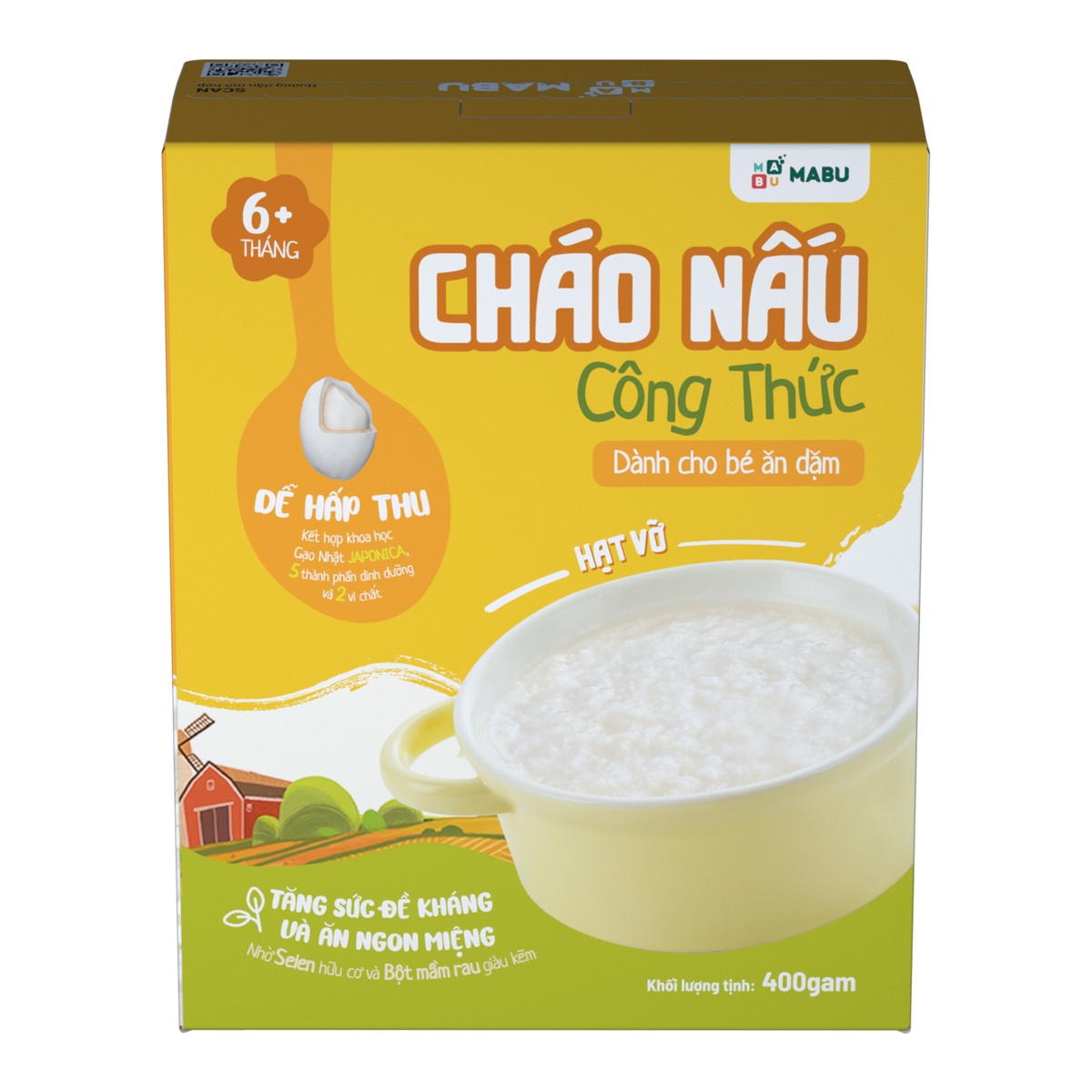 Cháo hạt vỡ ăn dặm Mabu 400g - mặt trái