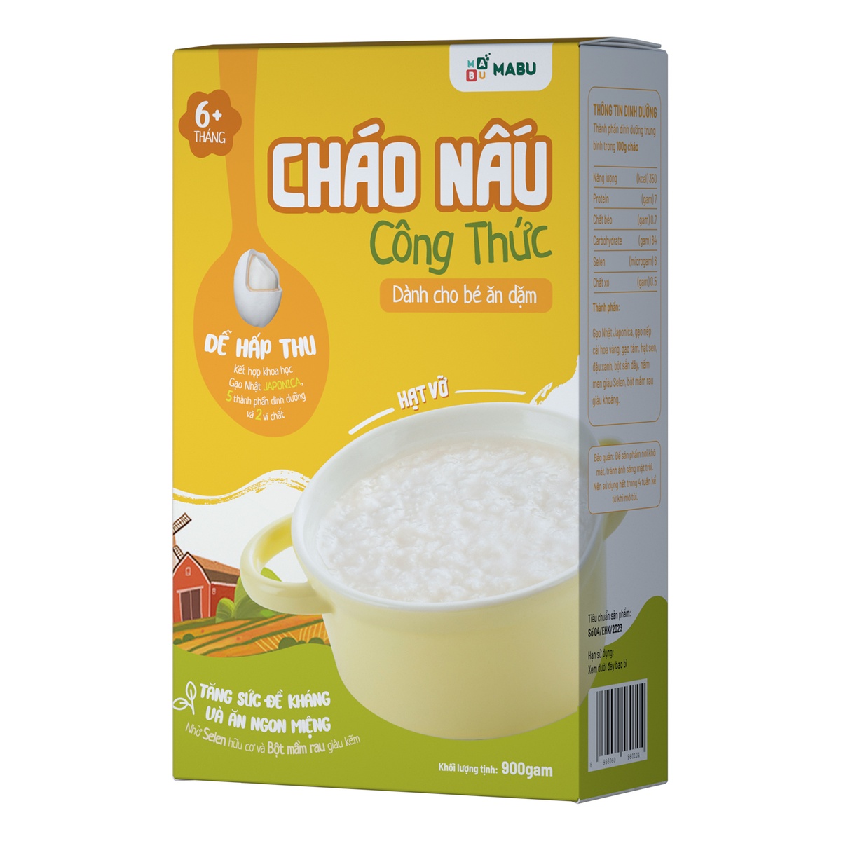 Cháo hạt vỡ ăn dặm Mabu 900g - mặt trái