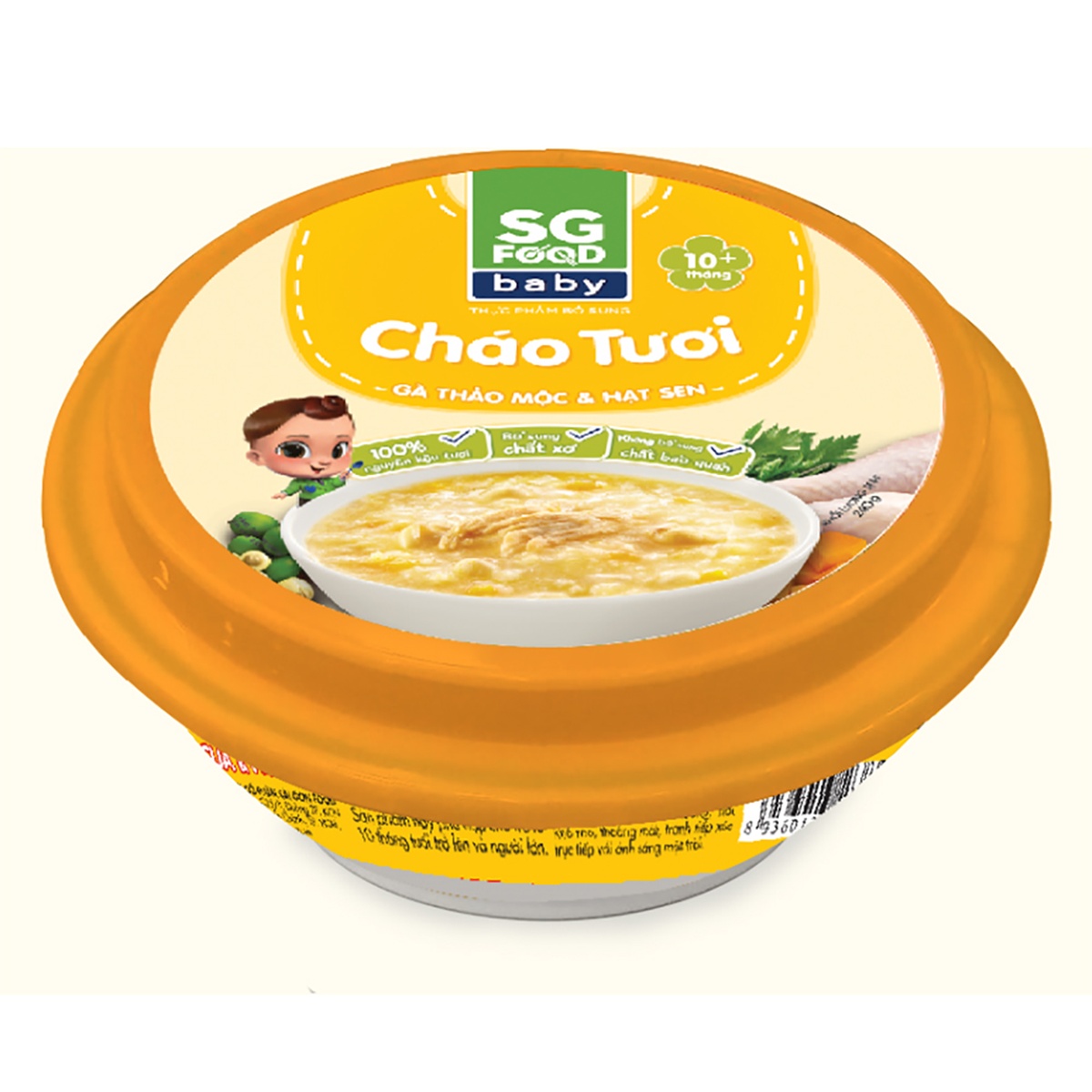 Cháo Sài Gòn Food Baby vị gà thảo mộc và hạt sen 240g (Hộp) - mặt trái