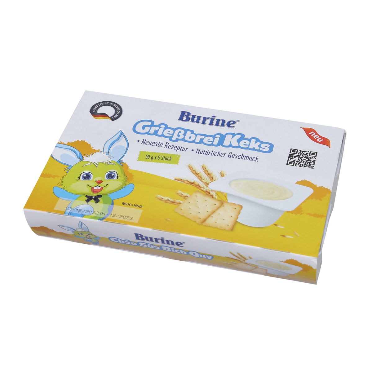 Cháo sữa Burine vị bích quy 300g cho bé 6M+ - mặt trái