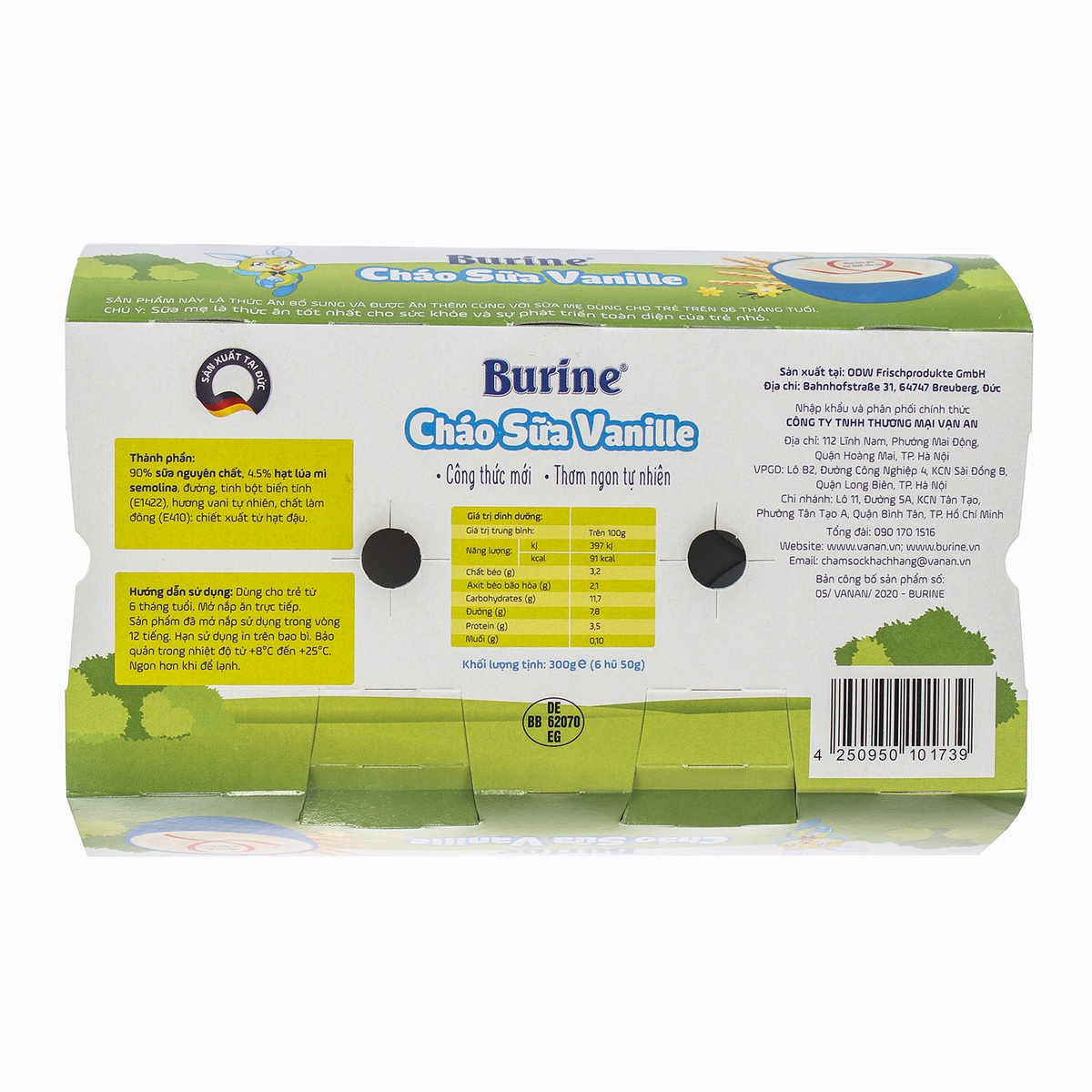 Cháo sữa Burine vị Vani mới 300g cho bé 6M+ - góc nghiêng