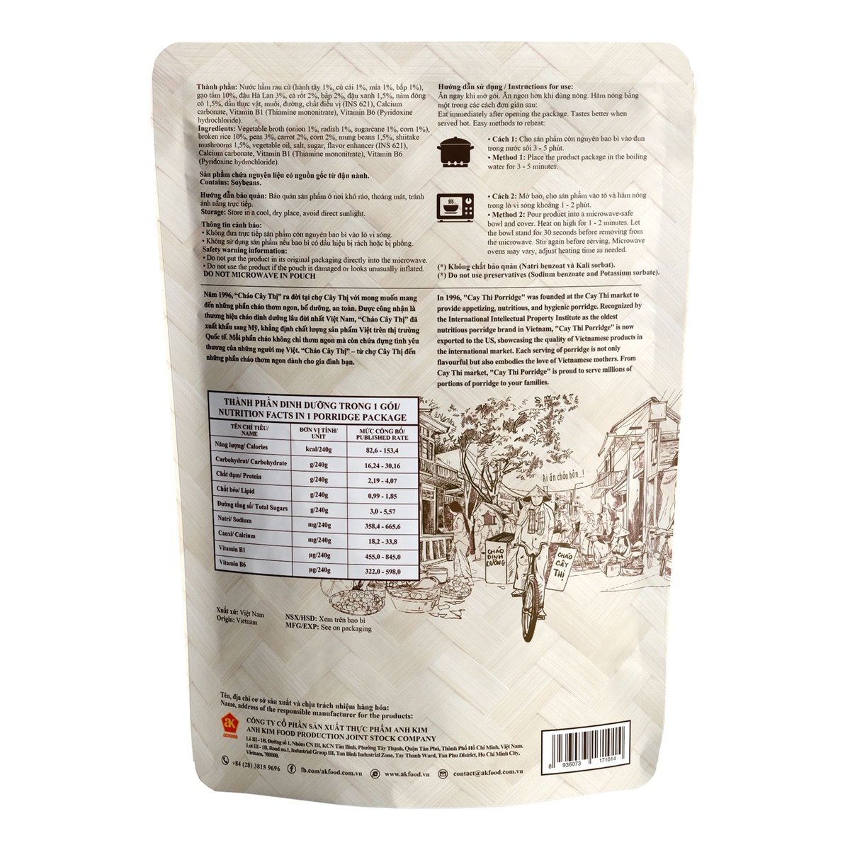 Cháo tươi Cây Thị Rau Củ Thập Cẩm 240g cho bé 7M+ - mặt trái