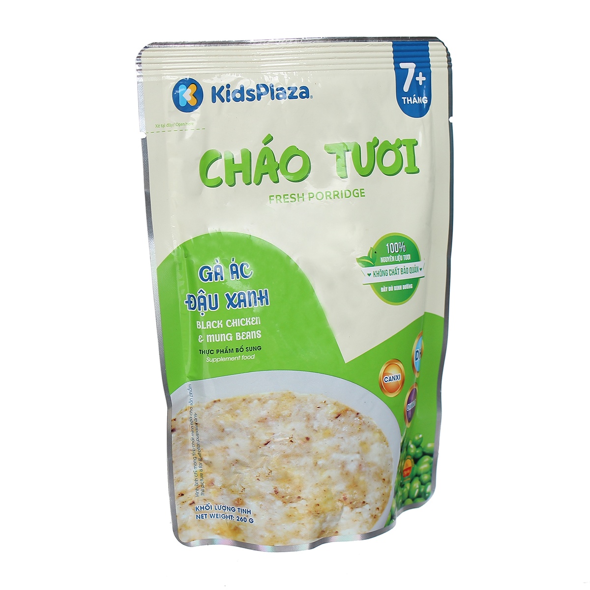 Cháo tươi Kidsplaza vị gà ác đậu xanh 260g cho bé 7M+ - mặt phải