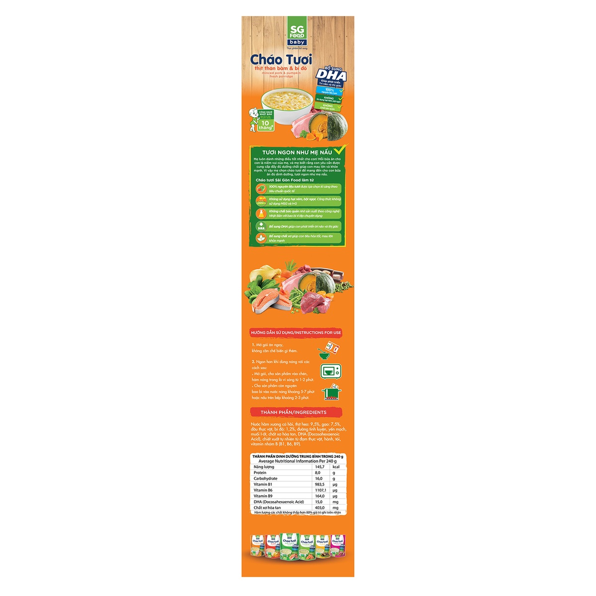 Cháo tươi Sài Gòn Food Baby vị thịt bằm bí đỏ cho bé 10M+ - mặt phải