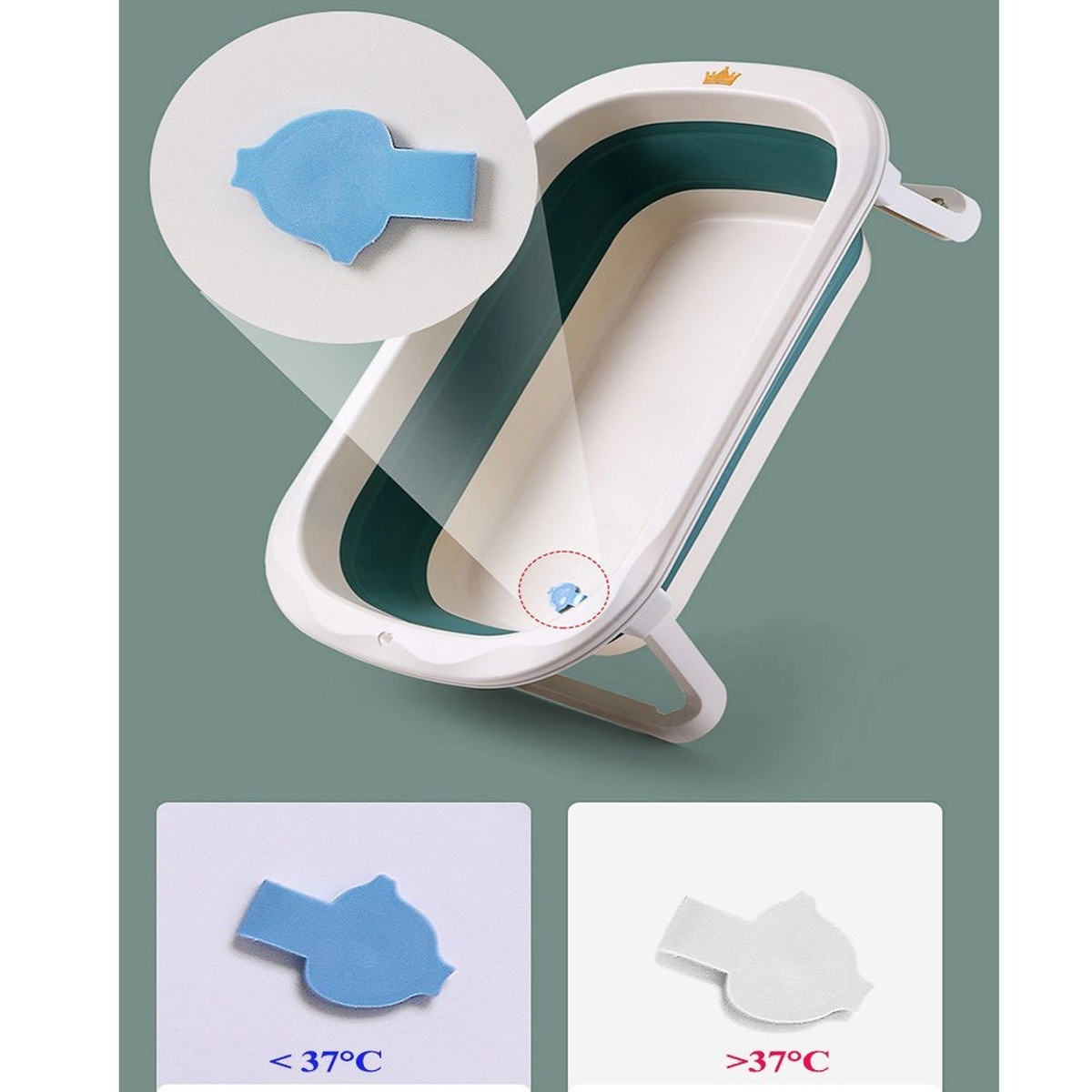 Chậu tắm gấp gọn kèm phao bơi AC xanh - mặt trái