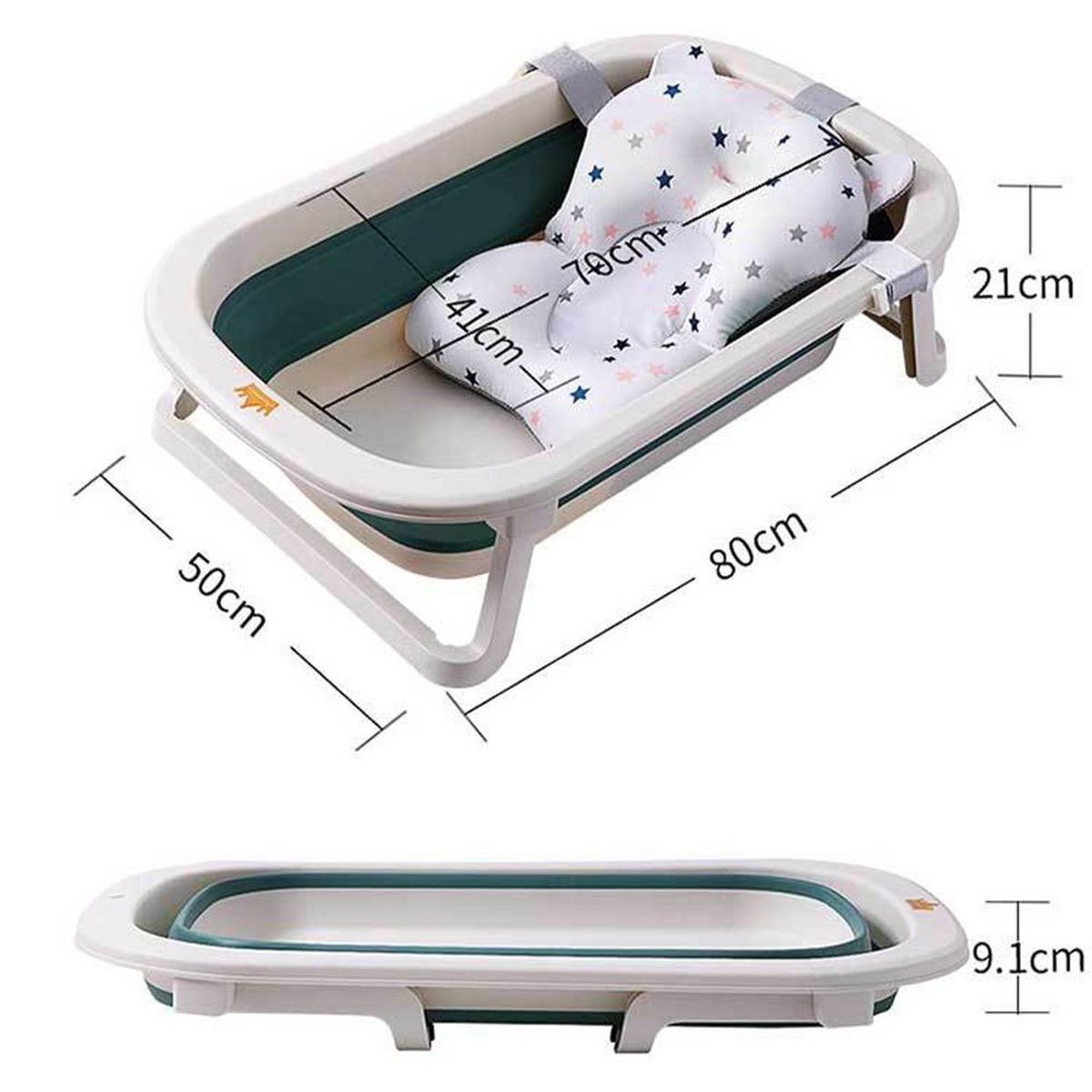 Chậu tắm gấp gọn kèm phao bơi AC xanh - mặt sau