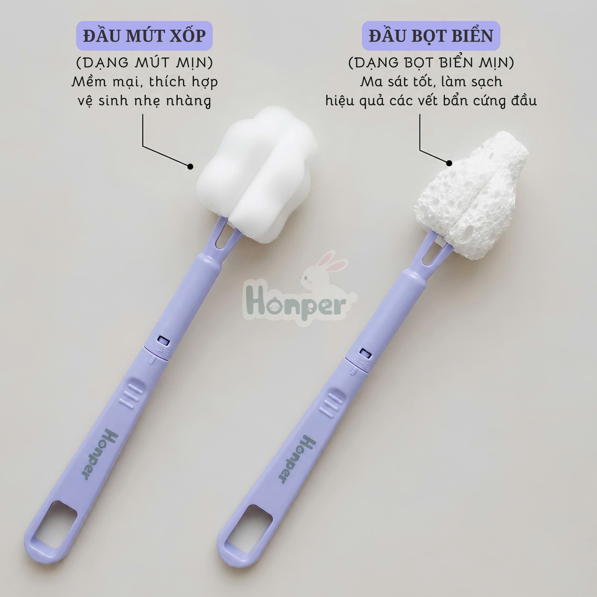 Cọ bình Honper bọt biển kèm 2 mút thay thế HP206 (Màu ngẫu nhiên) - mặt sau