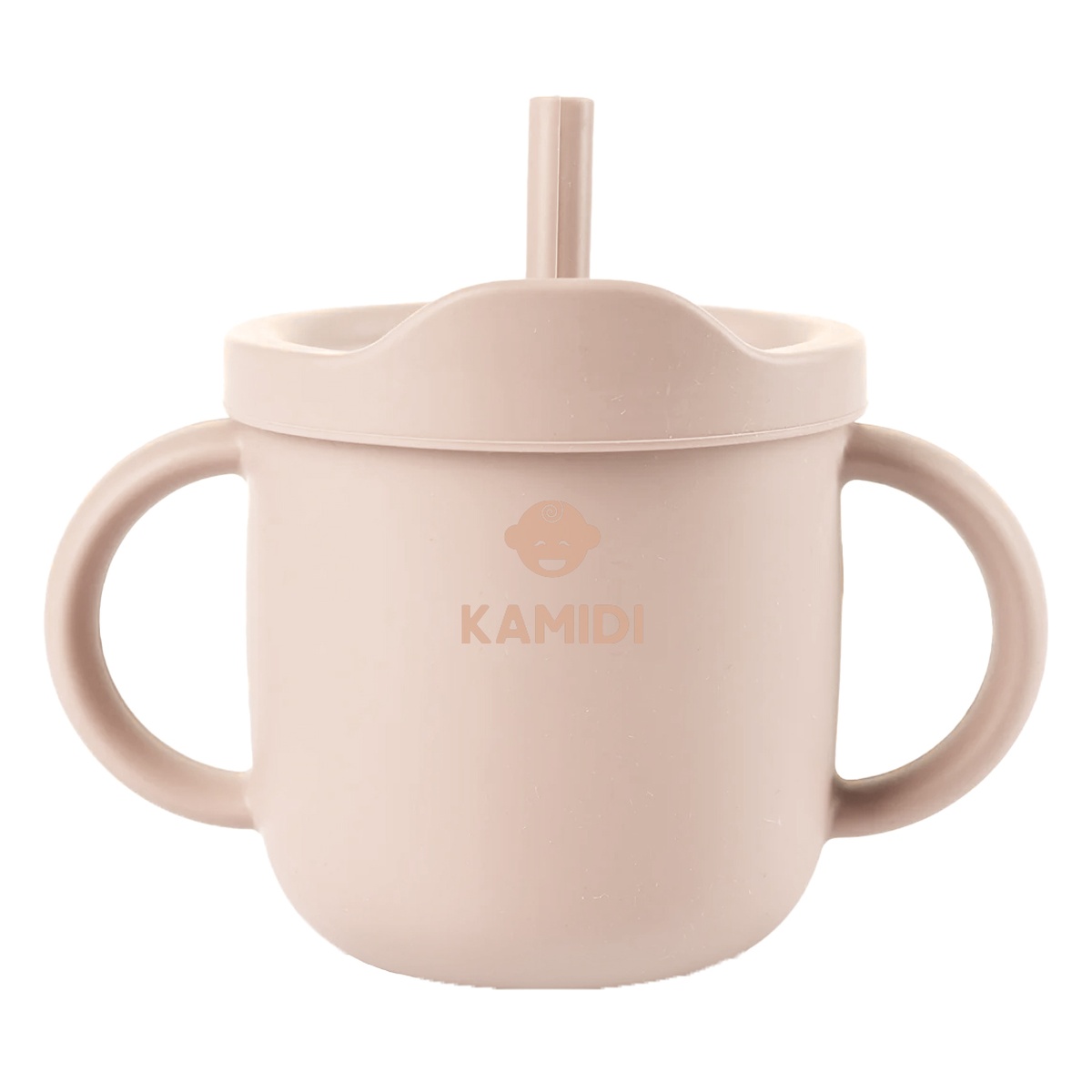 Cốc tập uống silicone Kamidi Xanh/Be (Màu ngẫu nhiên) - mặt trái